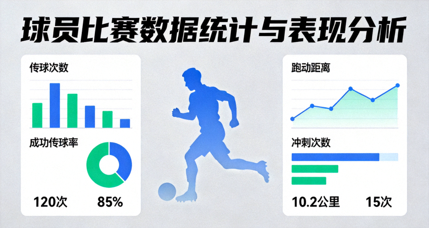 球员比赛数据统计与表现分析画面，展示传球与跑动数据